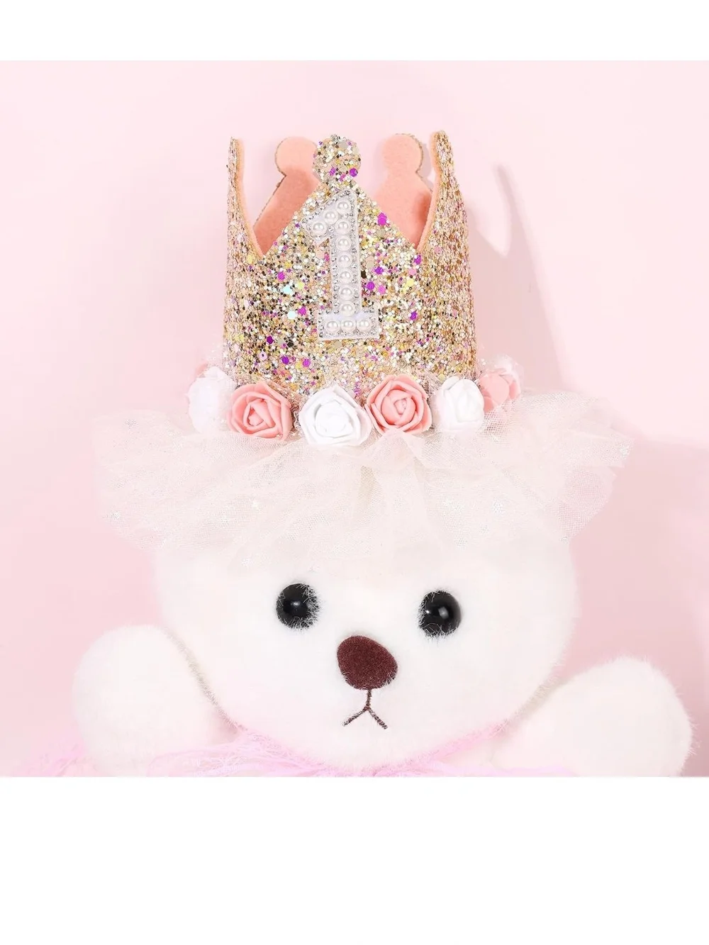 Glitter Pink First Birthday Princess Crown Headband